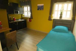 a small room with a bed and a kitchen at Tessin in Schwandorf in Bayern