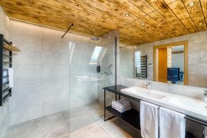 W łazience znajduje się umywalka i prysznic. w obiekcie Hotel Litworowy Staw w mieście Białka Tatrzanska