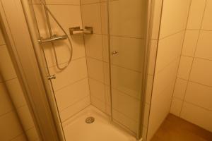 una ducha con puerta de cristal en un baño en Paris, en Schwandorf 16 fotos más