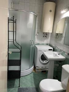 baño pequeño con lavabo y lavadora en Ikea's style, en Skopje