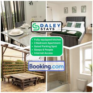 a collage of photos of a bedroom and a bedroom apartment at Lovely 3 bed Home for contractors, families, groups - Gated parking in Manchester