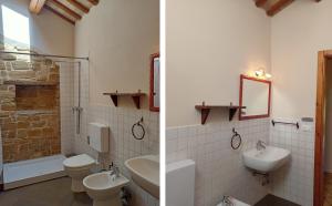 two pictures of a bathroom with a sink and a toilet at La Stradella Appartamenti Vacanze in Castiglione Messer Raimondo +43 photos