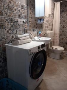 eine Waschmaschine im Bad mit Waschbecken in der Unterkunft Fisherman's House in Skrivena Luka