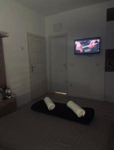Zimmer mit einem Bett und einem TV an der Wand in der Unterkunft Villa Esra Mostar in Mostar