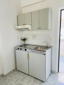a white kitchen with a sink and a stove at PROFILIO Apartments & Studios in Exopoli