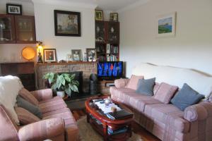 a living room with a couch and a fireplace at Doonshean View Bed and Breakfast in Dingle