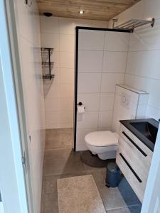 La salle de bains est pourvue de toilettes et d'un lavabo. dans l'établissement Lange Heide, à Otterlo