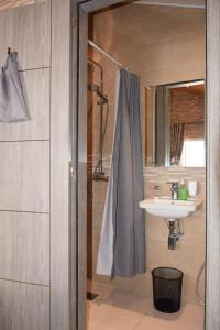 La salle de bains est pourvue d'un lavabo et d'une douche. dans l'établissement Duplex/ Appart hotel, à El Biar