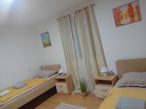 um quarto com 2 camas e uma janela em Zlatna Vila em Kanjiža
