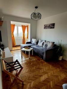 a living room with a couch and a table at 11 Baneasa Airport Apartament in Bucharest