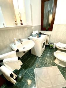 La salle de bains est pourvue d'un lavabo et d'un lave-linge. dans l'établissement BARZIO TRE SIGNORE - Lovely house with huge private garden, à Barzio