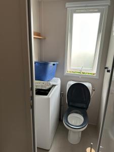 un piccolo bagno con servizi igienici e finestra di Mobile home a Les Mathes