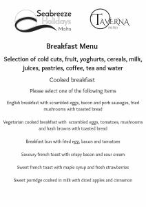 een pagina van een flyer met de voordelen van het biehoven menu bij Seabreeze Guest Rooms in St Paul's Bay
