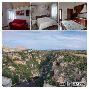 a collage of two pictures of a bedroom and a mountain at SA' GRAVIN in Castellaneta