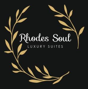 un marco de laurel de oro sobre un fondo negro en Rhodes Soul luxury suites en Afantou