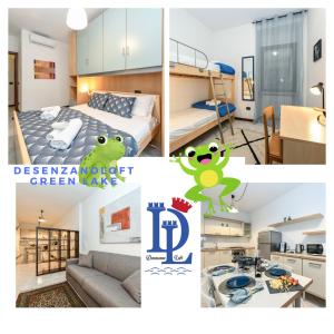 un collage di foto di una camera da letto e di una stanza di DesenzanoLoft Green lake court a Desenzano del Garda