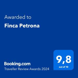 Certifikát, hodnocení, plakát nebo jiný dokument vystavený v ubytování Finca Petrona