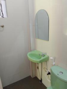 baño con lavabo verde y espejo en Serene Inn Kandana en Kandana