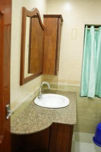 a bathroom counter with a sink and a mirror at Silver Homes Homestay in Alwaye