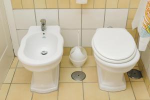 La salle de bains est pourvue de toilettes et d'un lavabo. dans l'établissement La Famiglia, à Pollena Trocchia