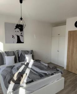 ein Schlafzimmer mit einem Bett und einem Handtuch darauf in der Unterkunft Apartmán U Tedyho in Kašperské Hory