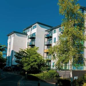 un edificio blanco alto con un árbol delante de él en No.15 Fivedom - Luxury apartment en Southampton