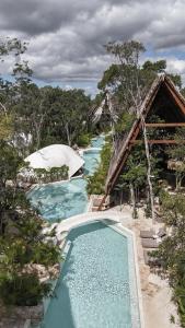 a swimming pool in the middle of a river at Hotel Milam in Tulum