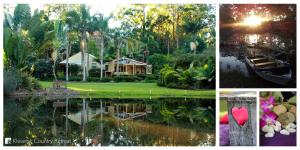 a collage of pictures of a house and a lake at Kiwarrak Country Retreat in Old Bar
