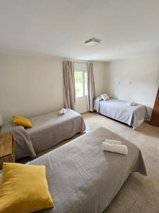 a hotel room with two beds and a window at Alameda Apart in El Calafate