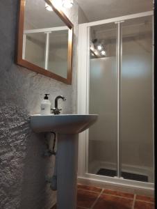 een badkamer met een wastafel en een douche bij Casa Rural Cueva El Sauce in Pegalajar