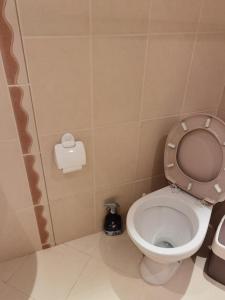 a bathroom with a toilet with the lid up at DL Apartments in Aheloy