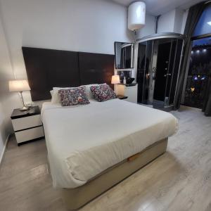 1 dormitorio con 1 cama blanca grande y 2 almohadas en ROOMS OPERA, en Madrid