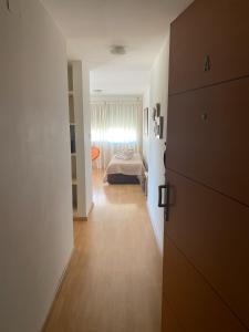 聖羅莎的住宿－Cuyen 1 Pleno Centro，一间带一张床的房间和一间带四柱床的卧室