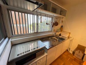 XXUFO في أتامي: مطبخ صغير مع حوض ونافذة
