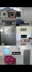 un collage de cuatro fotos de una habitación en chalet aircond RM50 homestay aircond RM100 Kakmah pantai timur guest house, en Kuala Terengganu