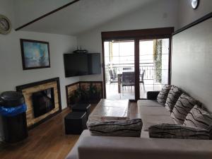 a living room with a couch and a fireplace at Villa Ivan in Risan