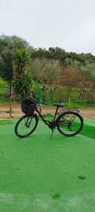 a bike with a basket parked in a field of grass at Casa da Venda do Ferrador in Estremoz