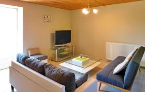 ein Wohnzimmer mit 2 Sofas und einem TV in der Unterkunft Le Foual in Sarlat-la-Canéda