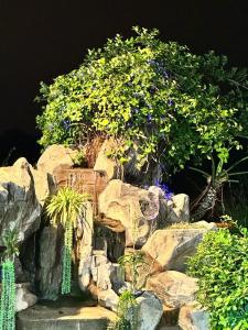 a rock garden with trees and plants on it at Green Villa Grandeur at A Famosa Resort Melaka in Kampong Alor Gajah