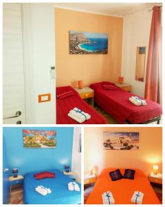 2 fotos de una habitación de hotel con 2 camas en B&B D'Amico87, en Bagheria