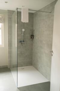 a shower with a glass door in a bathroom at The 1415 See I Erlebnis I Luzern in Beckenried