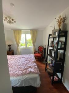 a bedroom with a bed and a book shelf at Sempachersee Luzern in Neuenkirch