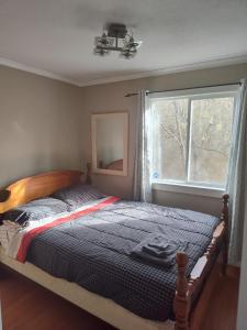 een slaapkamer met een bed en een raam bij A Place to Call Home in Edmonton