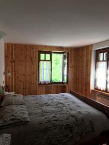 1 dormitorio con 1 cama grande y 2 ventanas en Appartamento Saint-Jacques des Allemands, en Champoluc