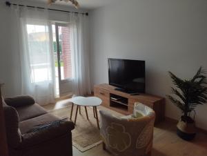 sala de estar con TV, sofá y mesa en Apartamento Cadi, en Suances