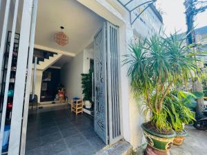 an open door of a house with potted plants at TINA HOUSE Apartment in Da Nang