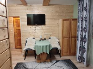 Televízia a/alebo spoločenská miestnosť v ubytovaní Apartamenty u drwala
