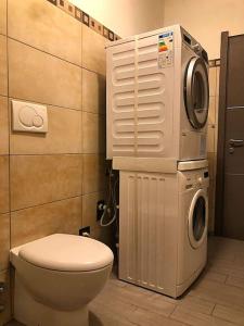 een badkamer met een toilet en een wasmachine bij Casa - La Masca - Alla porta delle Langhe in Cherasco
