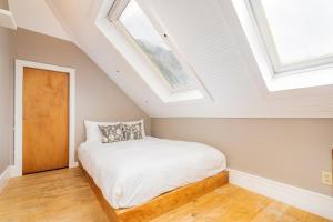 a bedroom with a bed and a skylight at Ajax Loft apts in Telluride