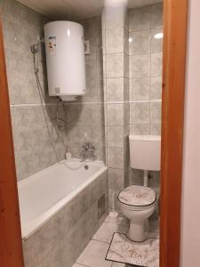 a bathroom with a toilet and a tub and a sink at Apartman Dreams in Novi Sad